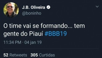 Boninho surpreende na web e anuncia piauiense no BBB 19