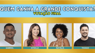 Enquete A Grande Conquista + Votação R7: Gabriel Roza, Gyselle, Natália ou Thiago Servo, quem vence o reality show?